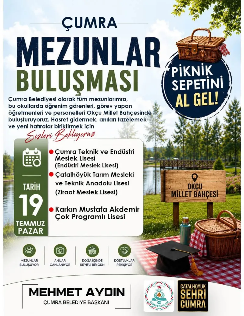 Çumra Mezunlar Buluşması: Geçmişin Hatıraları Okçu Millet Bahçesi'nde Canlanıyor