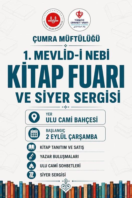 Çumra’da Mevlid-i Nebi Kitap Fuarı ve Ulu Cami Sohbetleri Başlıyor