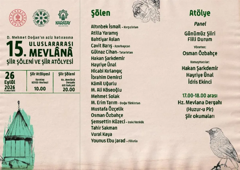 15. Mevlânâ Şiir Şöleni 26 Eylül’de Konya’da düzenlenecek