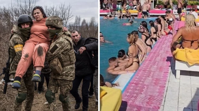 İki fotoğraf da Ukrayna'da çekildi! Bir tarafta savaş var, diğer tarafta eğlence