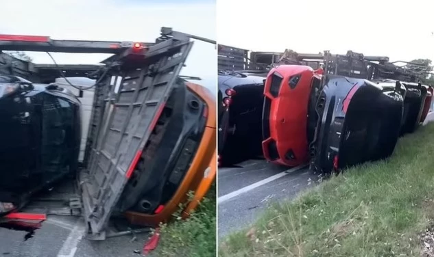 İngiltere'de milyonluk kaza! Lüks otomobiller yola savruldu