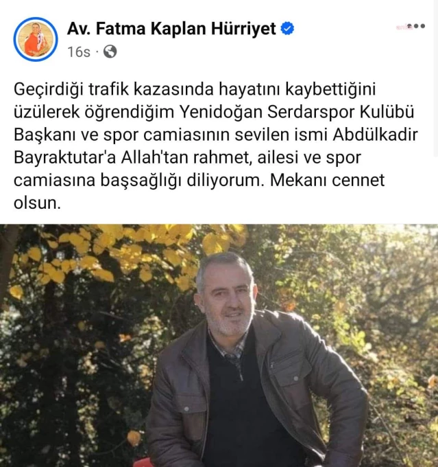 İzmit Belediye Başkanı Fatma Kaplan Hürriyet'ten Başsağlığı Mesajı