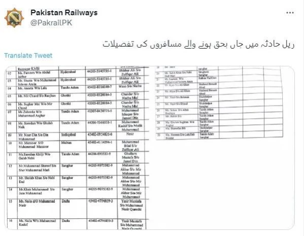 Pakistan'da tren kazasında 30 kişi hayatını kaybetti