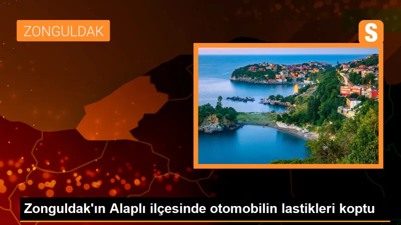 Zonguldak'ın Alaplı ilçesinde otomobilin lastikleri koptu