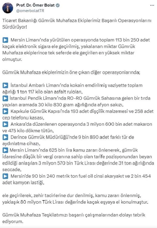 Mersin Limanı'nda 113 Bin 250 Adet Kaçak Elektronik Sigara Ele Geçirildi