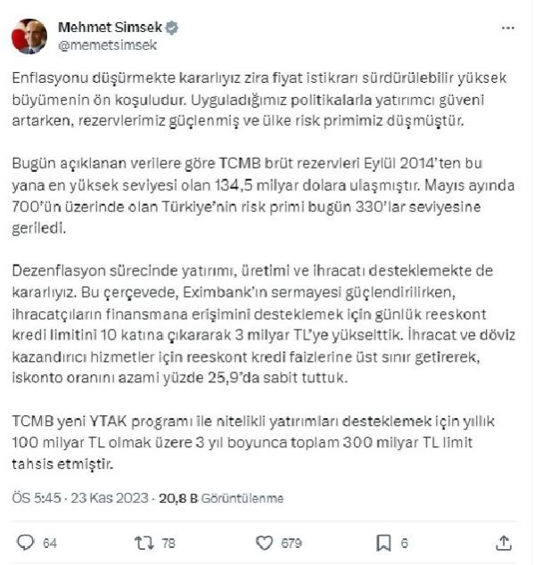 Şimşek: Enflasyonu düşürmekte kararlıyız - Son Dakika