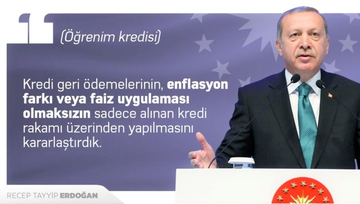 Cumhurbaşkanı Recep Tayyip Erdoğan:“ÖĞRENİM KREDİSİ BORÇLARINA FAİZ VE ENFLASYON FARKI UYGULANMAYACAK”