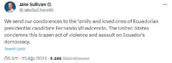 ABD, Ekvador’da gerçekleşen suikastı kınadı