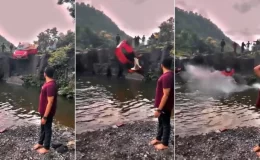 Hindistan’da Araba Şelaleye Düştü, Baba ve Kız Kurtarıldı