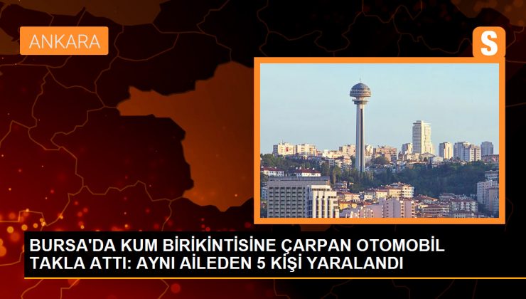 İnegöl’de kum birikintisine çarpan otomobil takla attı: 5 yaralı