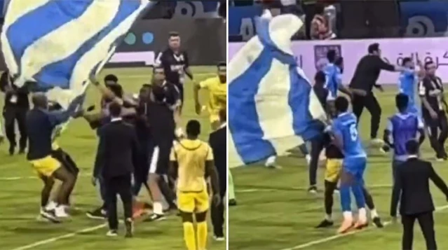 Talisca, şampiyonluk sonrası sahanın ortasına bayrak dikmeye çalışınca kavga çıktı 1 Talisca, şampiyonluk sonrası sahanın ortasına bayrak dikmeye çalışınca kavga çıktı