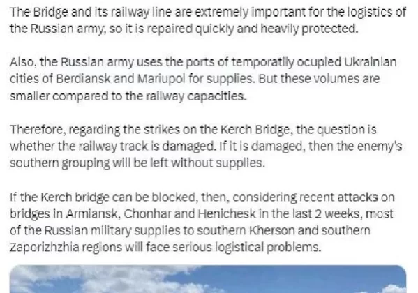 Ukrayna İçişleri Bakan Danışmanı: Kırım Köprüsü stratejik bir hedef 1 Ukrayna İçişleri Bakan Danışmanı: Kırım Köprüsü stratejik bir hedef