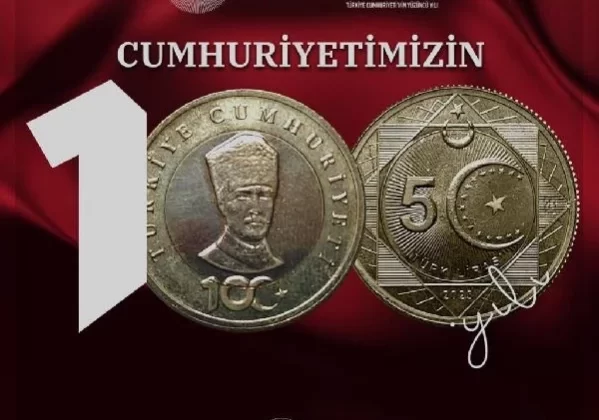 Cumhuriyet'in 100. yılı için 5 Türk Lirası hatıra parası yarın tedavüle sunulacak 1 Cumhuriyet’in 100. yılı için 5 Türk Lirası hatıra parası yarın tedavüle sunulacak